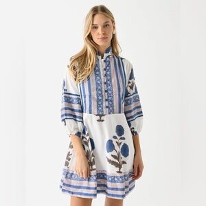 Tuckernuck Blue and White Embroidered Mini Dress